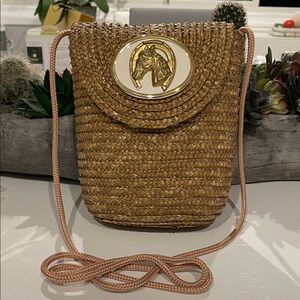 Wimberly Woven Straw Crossbody Bag With White Enamel Gold Horse